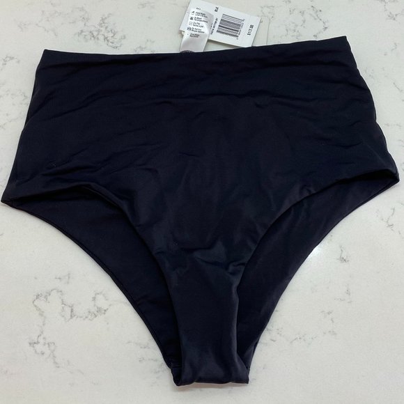 Black High-Waisted Swim Bottoms - Picture 1 of 8